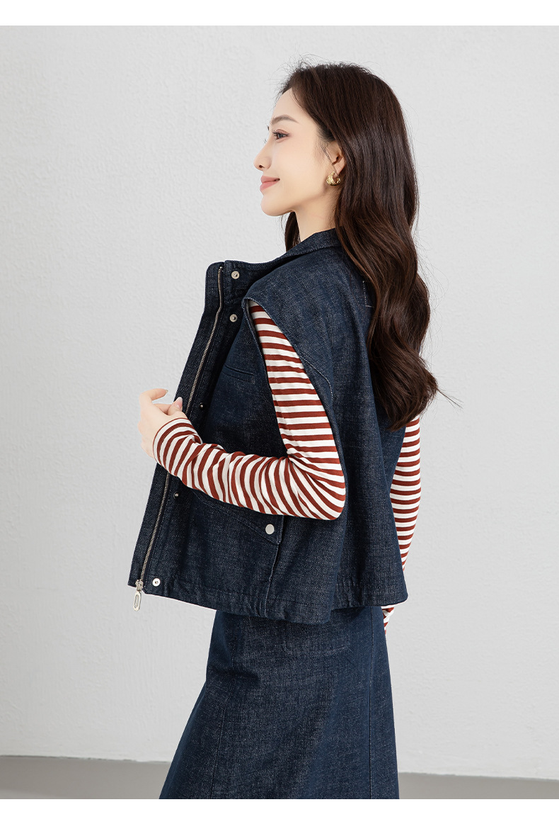 Áo vest gile denim không tay nữ kèm chân váy bút chì phối bộ — Mã màu xanh dương - AC66031 chi tiết 28