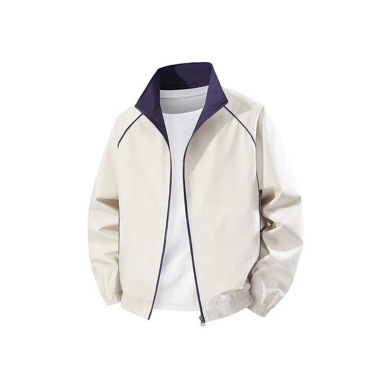 Men's Stand Collar Jacket, New Spring/Autumn Casual Sports Coat, Solid Color with Color Block Design, Trendy and Versatile Top Men's Stand Collar Jacket, New Spring/Autumn Casual Sports Coat, Solid Color with Color Block Design, Trendy and Versatile Top
