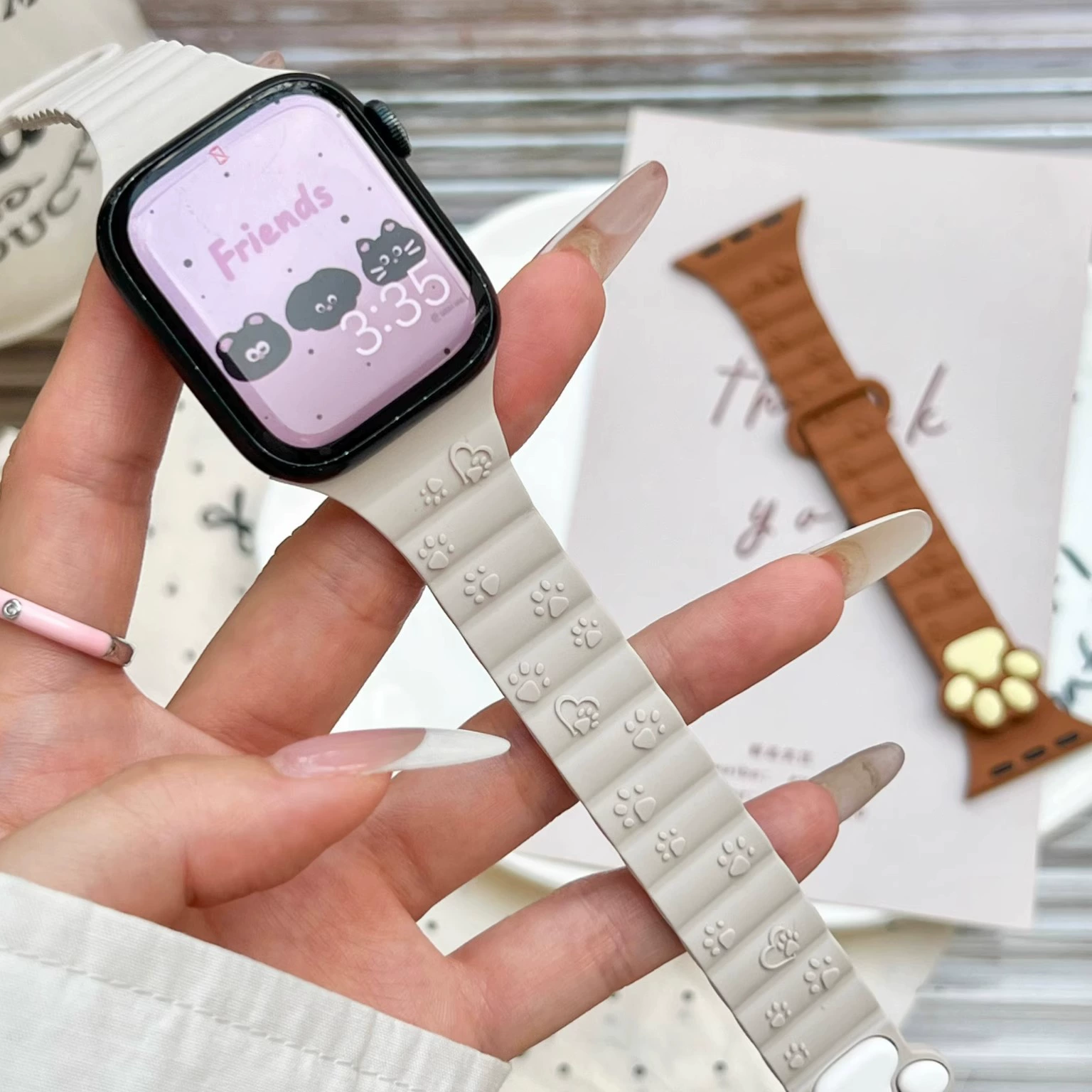 Милый трёхмерный котик коготь силиконовый ремешок для часов подходит к Apple Watch с поколением watch SE женщины