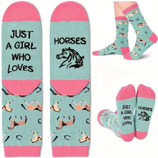 Cross-Border Socks Men's English Letter Socks Love Horse Socks Mid-Calf Socks Women's Creative Casual Glue Floor Socks Wholesale