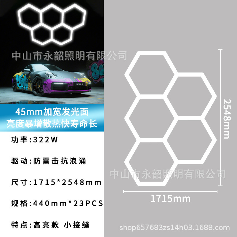新型拡幅クロスボーダー高亮LEDスプライスハニカムランプ110V防水六角ステーション商店フィットネス洗車灯|undefined