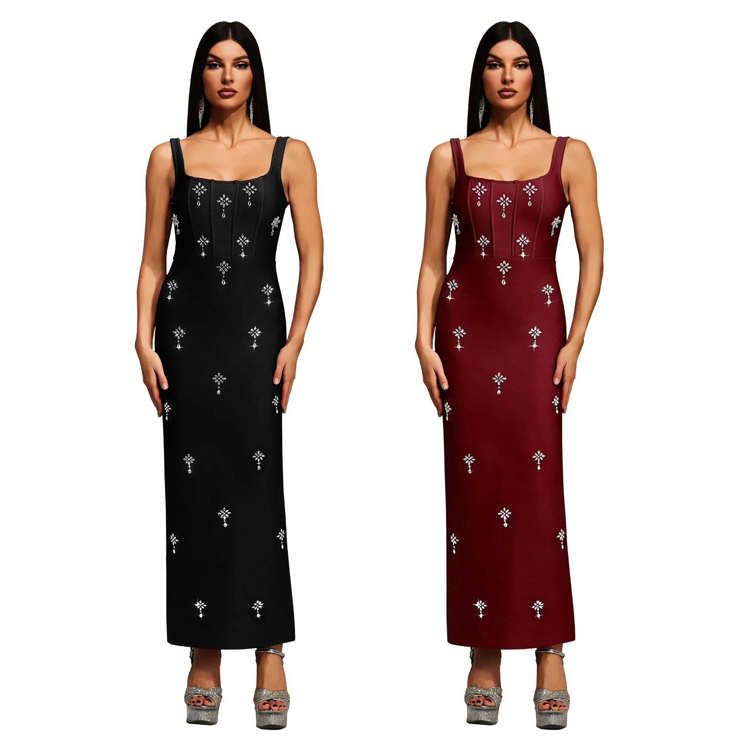 C7657 cross-border AliExpress Amazon Europa y América moda moda moda femenina temperamento elegante correa de hombro de perforación caliente vestido de espalda descubierta image 6
