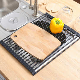 厨房置物架硅胶滤水架折叠沥水架不锈钢卷帘厨房置物架水槽碗筷架