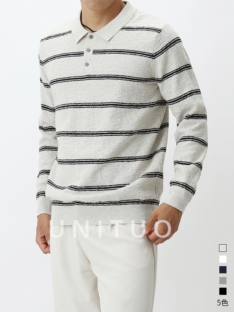 Uniqlo ropa de hombre Amazon lujo ligero transfronterizo rayas solapa polo camisa de punto de negocios polo chaqueta hombre al por mayor