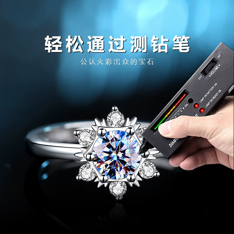 Creative ring with stone, classic fashionable wedding ring, with snowflakes, silver 925 sample