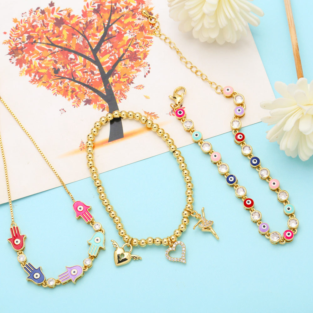 Fashion Devilu0027S Eye Star Copper Enamel Plating Inlay Zircon Bracelets 1 Piece