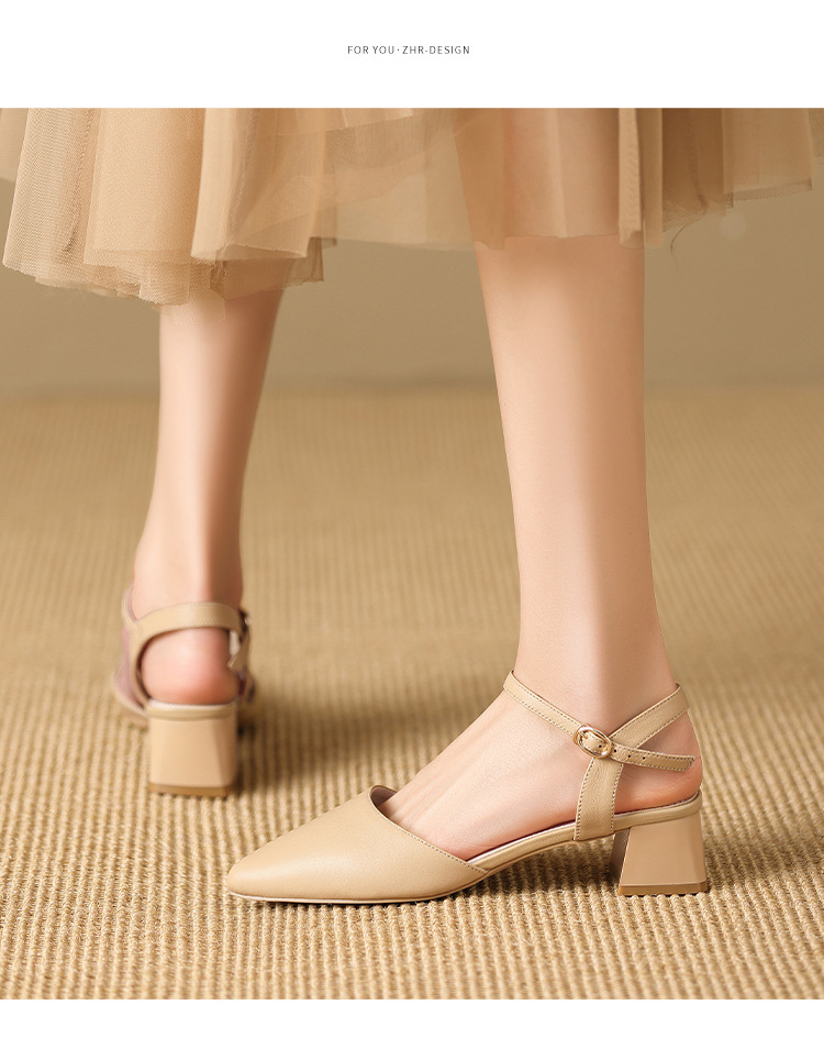 Sandal cao gót nữ mũi nhọn quai hậu kiểu Pháp — EH303 Đen chi tiết 16