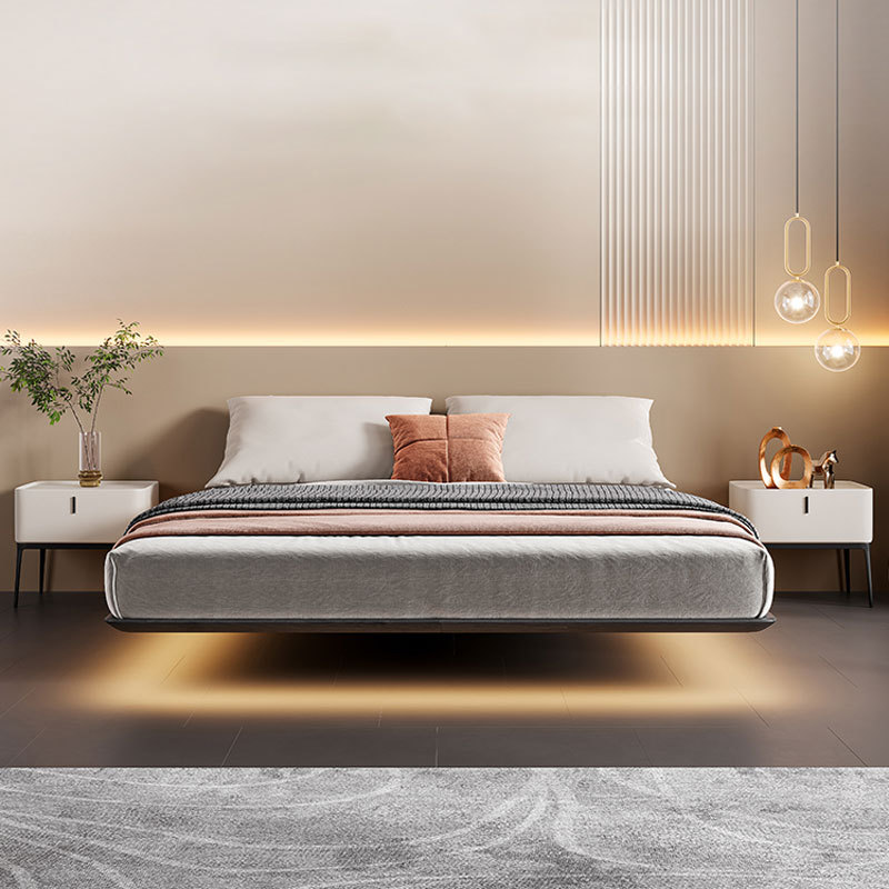 Italiano minimalista cama sin cabeza suspensión cama de madera maciza cama doble 1,8*2 M simple dormitorio pequeño apartamento marco de la cama muebles