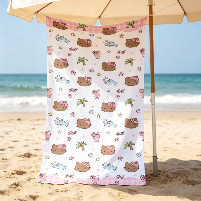 Cross-Border Personalized Kitty Print Beach Towel, Ultra-Fine Fiber, Water-Absorbent and Quick-Drying, Beach Mat for Seaside Vacation Cross-Border Personalized Kitty Print Beach Towel, Ultra-Fine Fiber, Water-Absorbent and Quick-Drying, Beach Mat for Seaside Vacation
