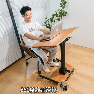 Pneumatic lifting solid wood foldable computer desk standing movable bedside desk children study desk