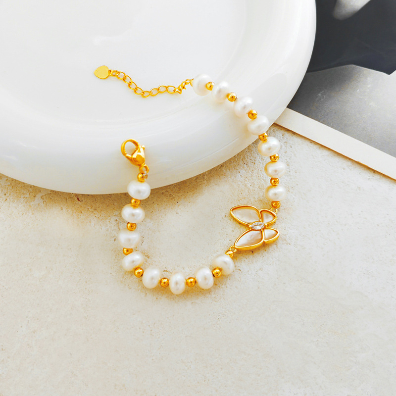 Fashion Butterfly Pearl Pearl Inlay Opal Zircon Bracelets 1 Piece