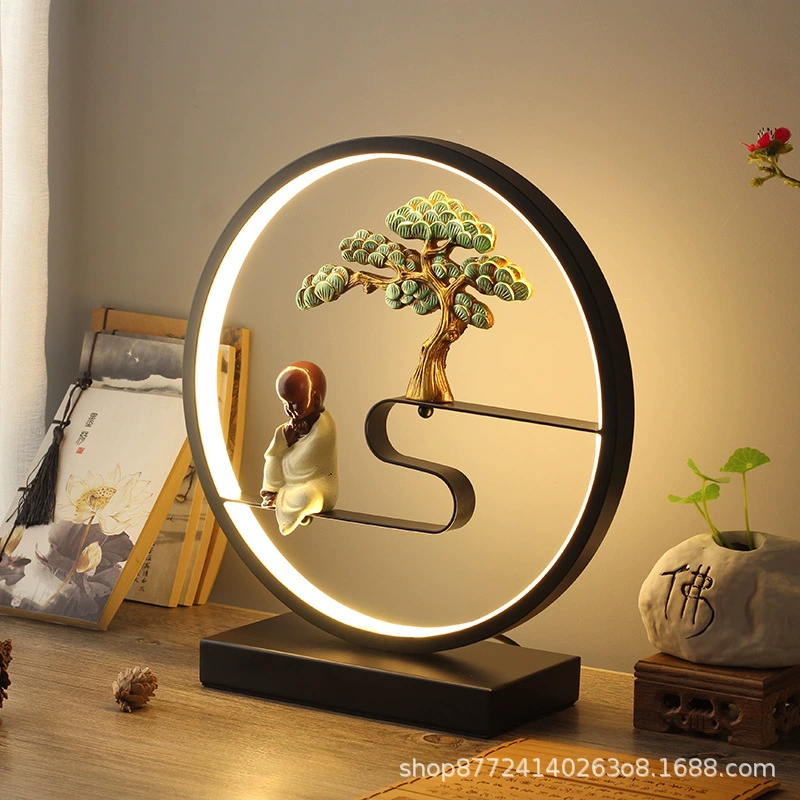 Table lamp Chinese style creative lantern, remote control bedside decorative lamp