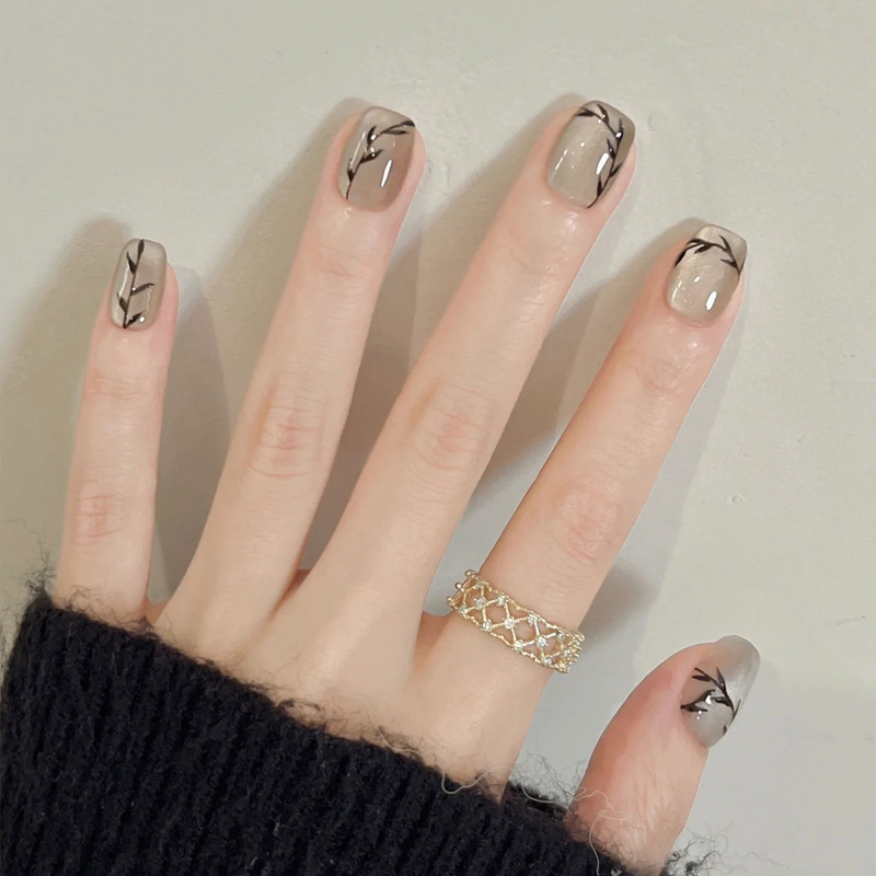 Wear armour short summer black branch nail tablets finished 30 removable cat eye fake nail patch wholesale