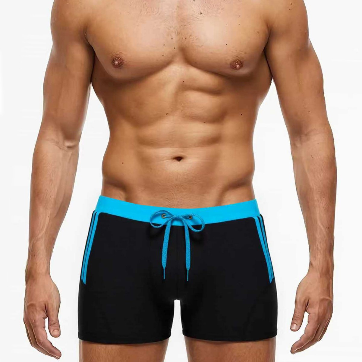 Heren zwembroek in effen kleur, trendy, platte strikbandjes, anti-establishment design, nylon zwemshort_voghion.com