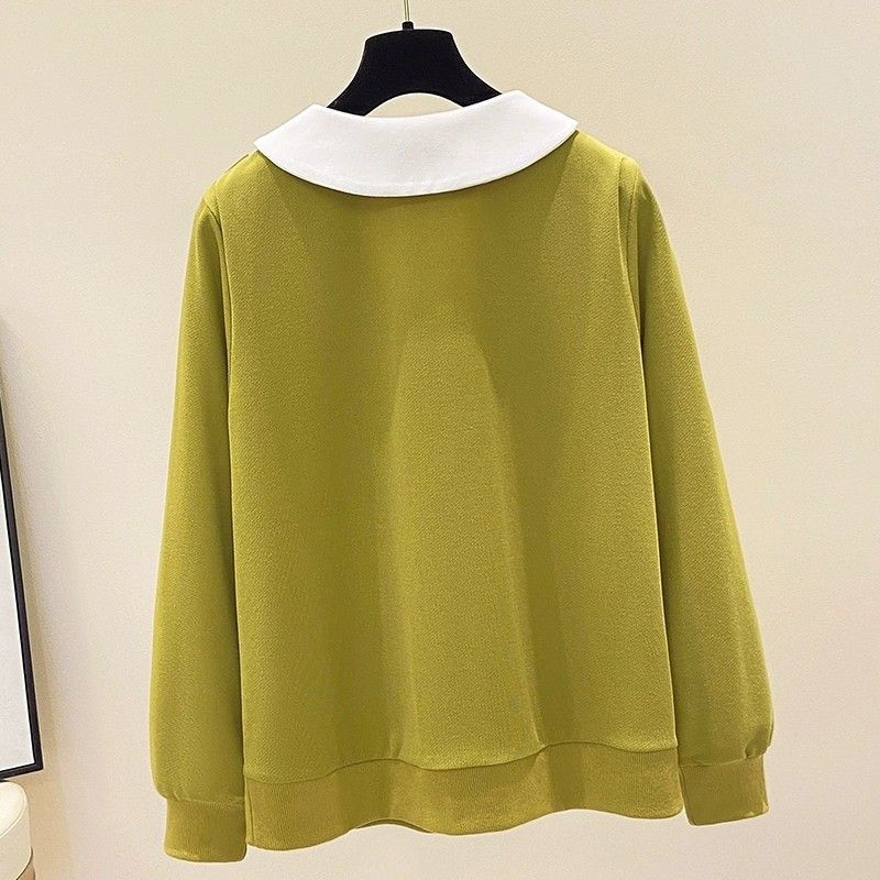 Plus Size Layered Polo Shirt – Slimming Long Sleeve Mock Two-Piece Top For Women (Green/Black, L-4XL, Up To 300lbs)_ecoleips.com
