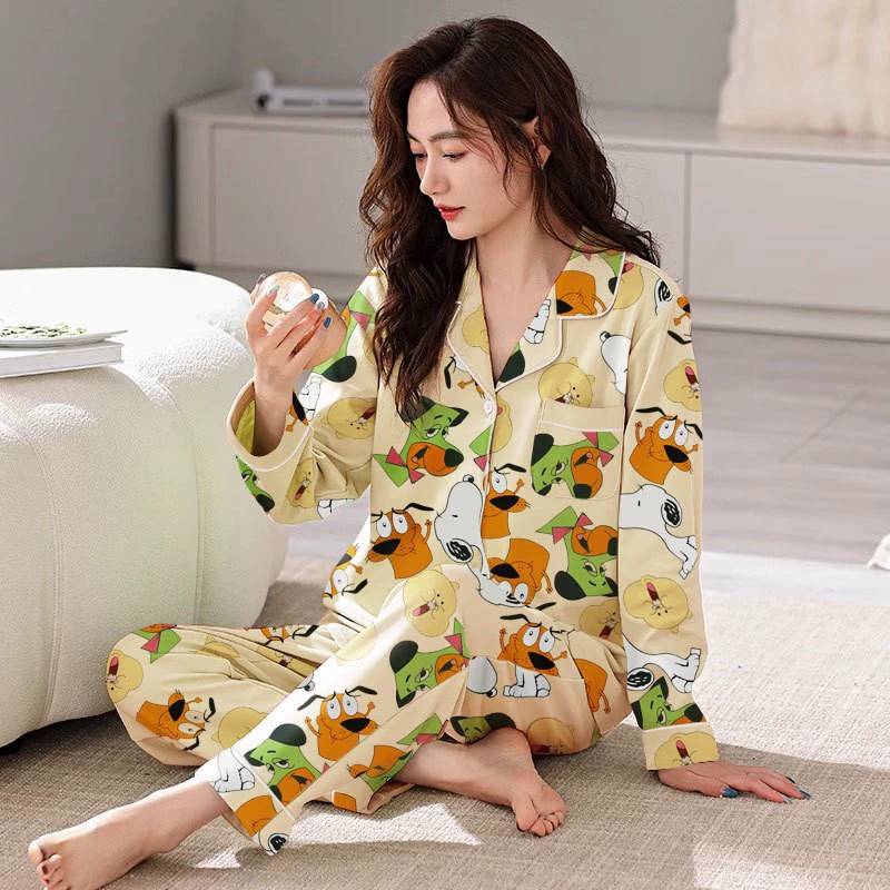 Pijama, demi-season long-sleeve, cartoon cute cardigan, thin set, (Cross-border trading)