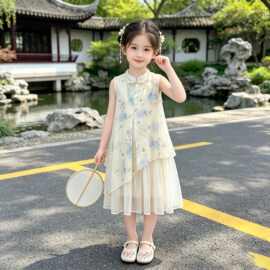 女童夏季新中式薄款连衣裙2026年中大童女孩仙气国风中长款公主裙