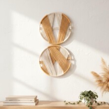 2件装 波西米亚风格圆形装饰挂毯 手工编织几何艺术壁饰 北欧装饰