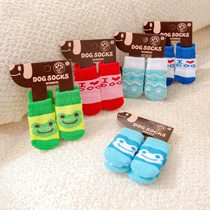 Calcetines para mascotas de otoño e invierno, calcetines antideslizantes con dibujos animados para perros, protectores para patas de perro, calcetines de algodón para perros pequeños tipo Teddy, suministros al por mayor.