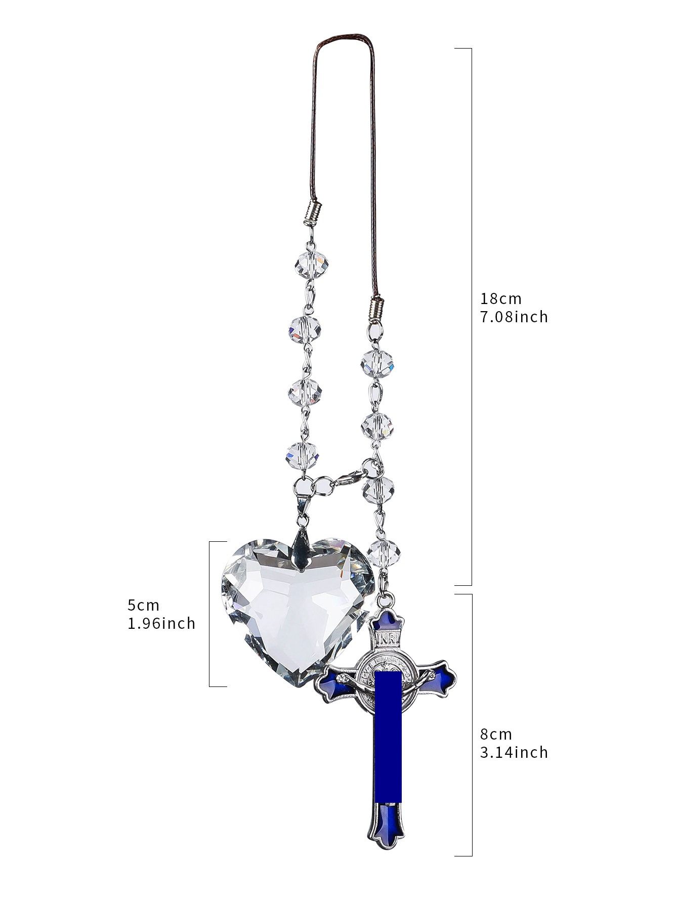 Simple Clear Heart Shaped Crystal Alloy Blue Enameled Cross Car Interior Charms display picture 4