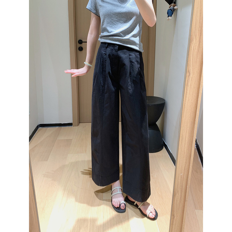 高支水洗棉立体直筒宽松九分裤女2025年早秋季宽松休闲阔腿裤|undefined