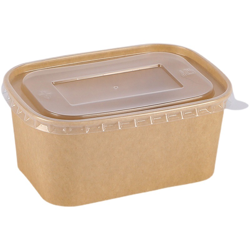 Disposable takeaway packing box kraft paper lunch box with lid food grade lunch box microwave heating tableware square bowl
