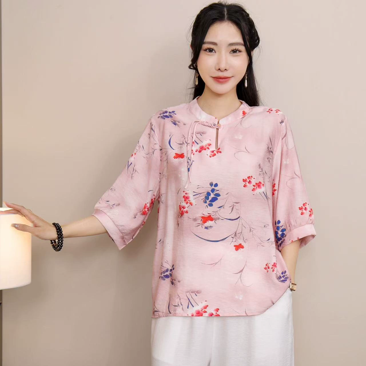 2025 Летняя женская одежда в китайском стиле улучшенная одежда Tang женский топ с короткими рукавами ретро литературный стиль этническая одежда рубашка