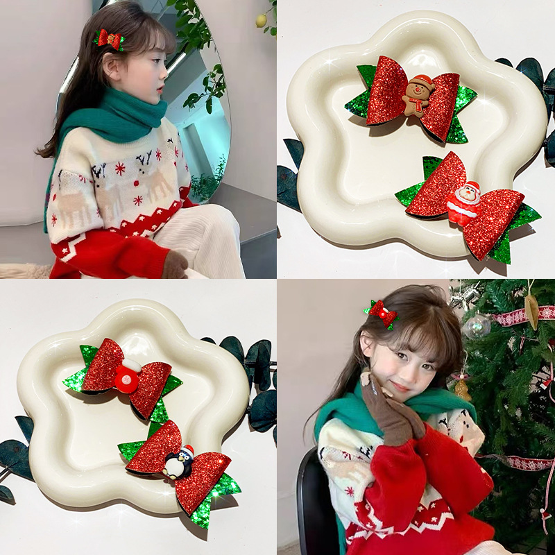 5-częściowy zestaw spinek do włosów świątecznych dla dziewczynek (domek Świętego Mikołaja/rękawiczki/renifer/wzór prezentowy), spinki do włosów nieuszkadzające_voghion.com