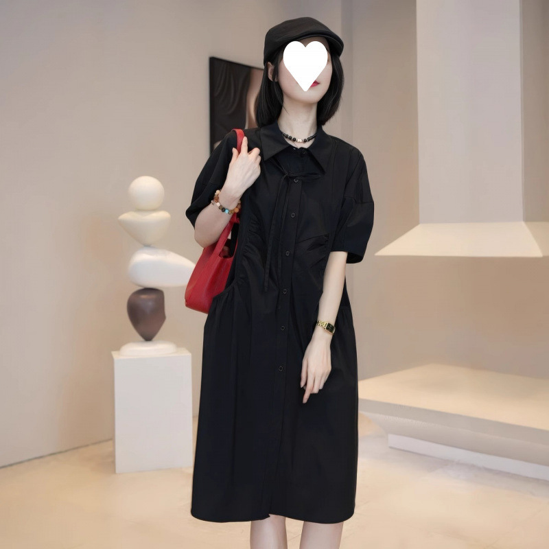 欧货设计感翻领短袖连衣裙女胖mm夏季大码宽松显瘦衬衫裙子240斤|undefined