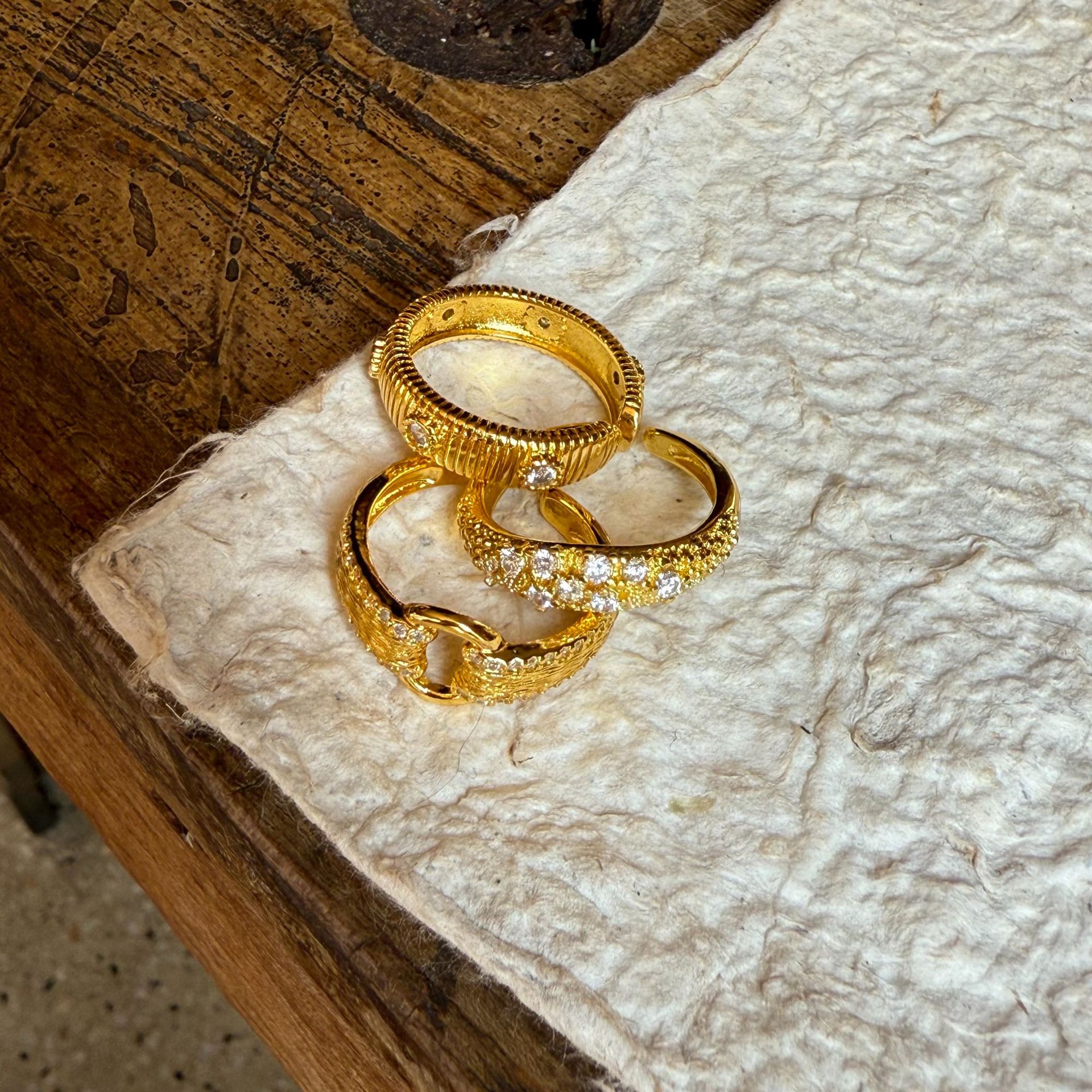 金色微鑲鋯石戒指開口設計感小眾疊戴百搭時尚個性指環時尚歐美女