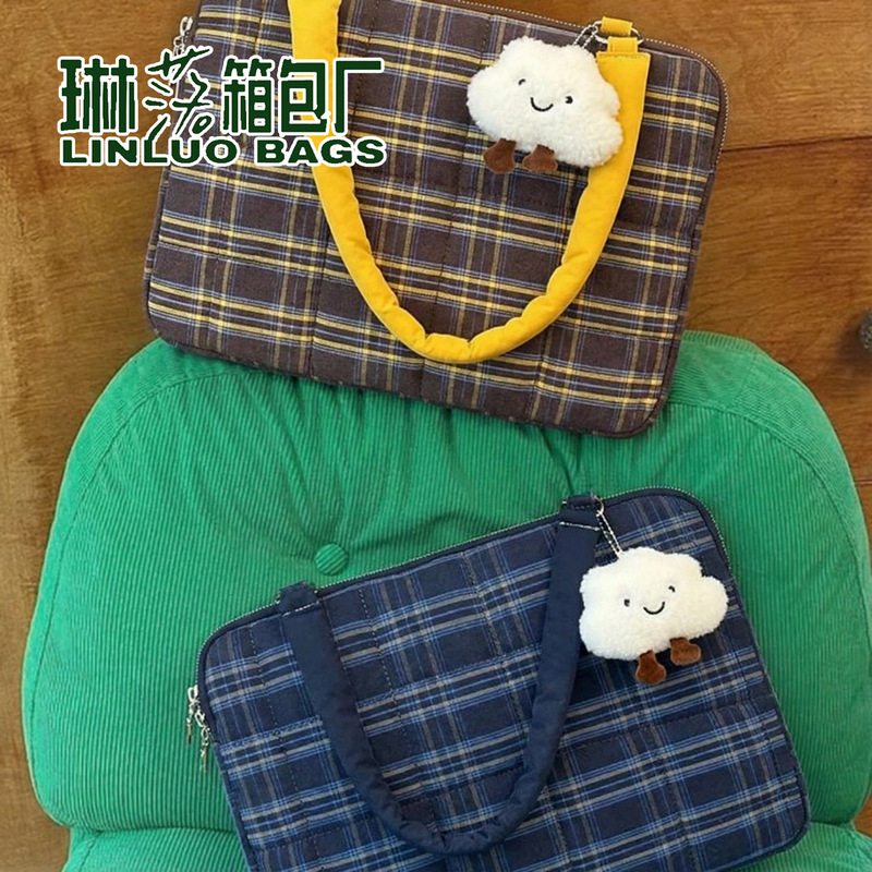 Computer Bag 14inch Girls' Good-Looking Woven Cute One-Shoulder Laptop Bag Tablet Storage Liner Bag