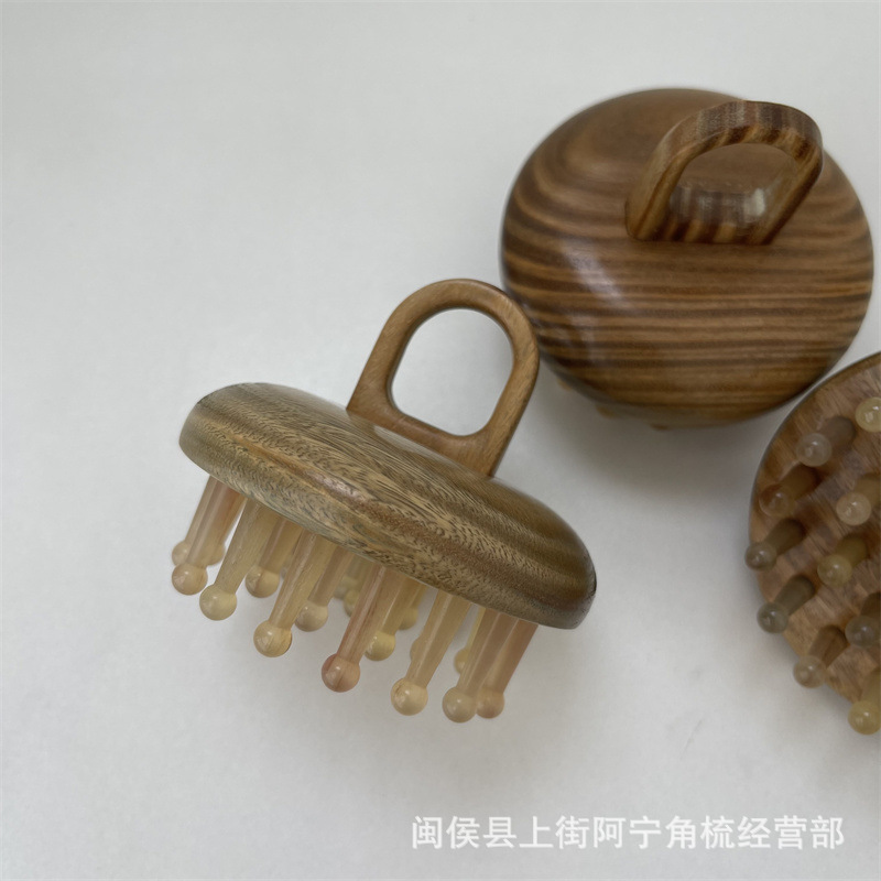 Green Sandalwood Horn Massage Comb 28-Pin Scalp Meridian Brush Portable Head Therapy Tool overview