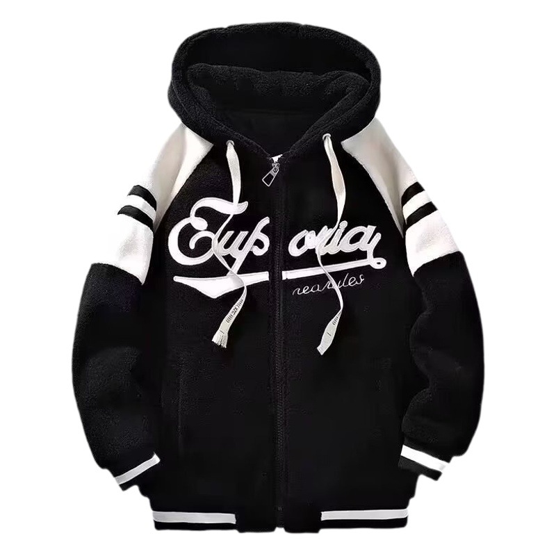 Ropa abrigo de lana de cordero para niños otoño estudiante engrosada suéter chaqueta con capucha abrigo de algodón acolchado para adolescentes 2023