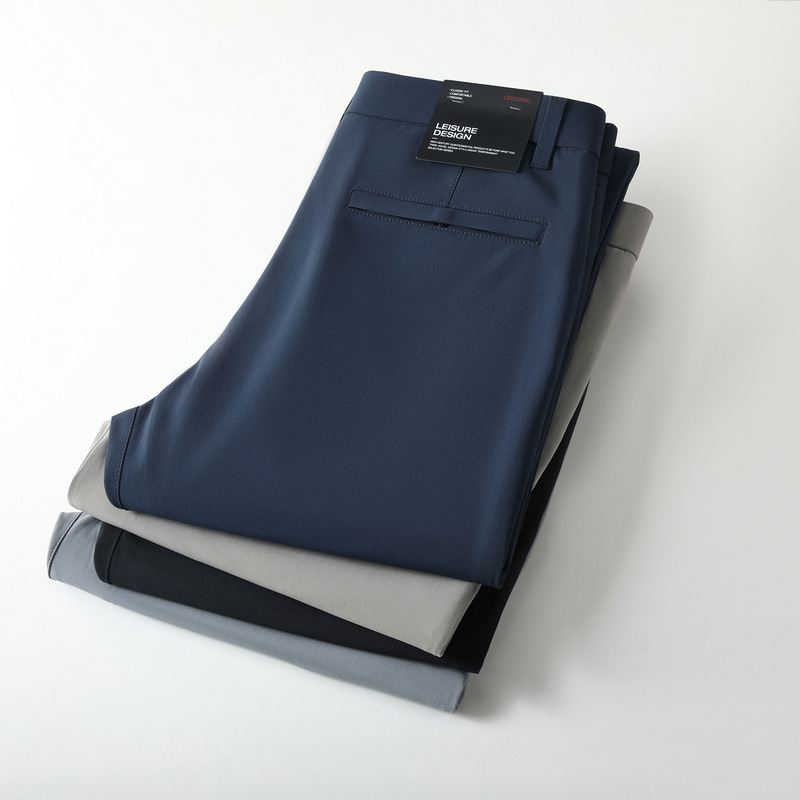 Flat for men's quick-drying casual pants. Wrinkle All-match Straight Pants Business Dress Pants Men's Solid Color Thin Pants