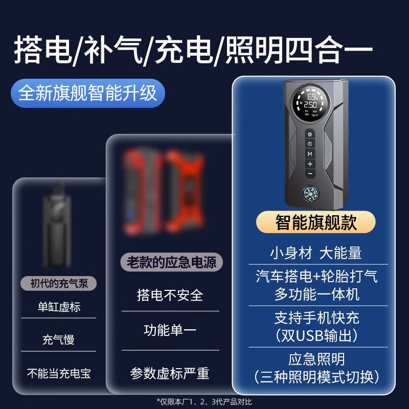 汽车应急启动电源大容量车载充气泵搭电神器电瓶移动充电宝点火器