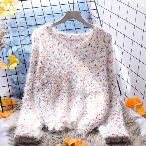 Colorful dotted pullover sweater for women spring and autumn 24 new Korean version versatile long-sleeved loose knitted top hollow outer wear