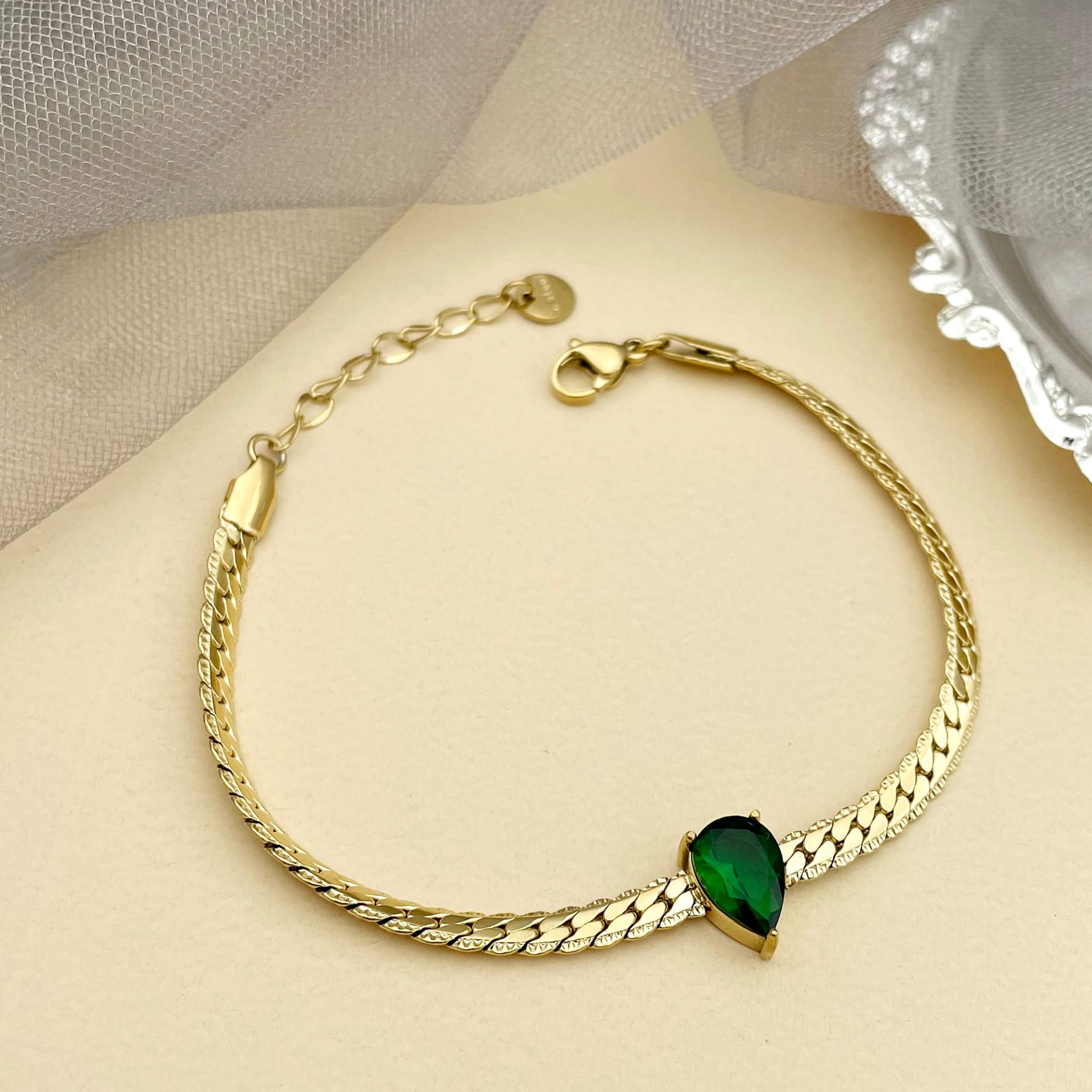 Fashion Water Droplets Stainless Steel Plating Inlay Zircon Bracelets 1 Piece