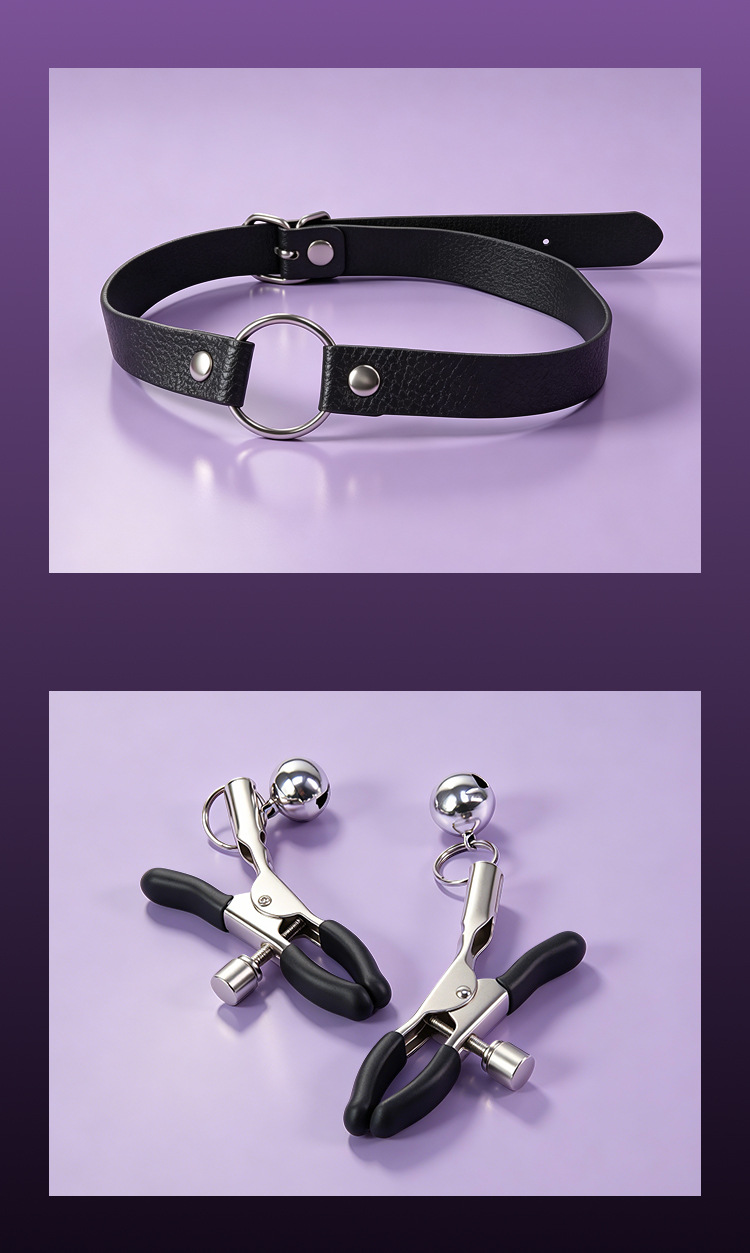 SM Plush & Leather Bondage Set for Couples, 20-Piece Kit with Handcuffs, Nipple Clamps & Mouth Ball — detail image 36