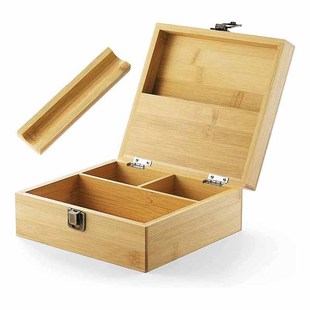 Wooden Grinder Storage Box with Partition, Flip-Top Storage Box with Lock, Divided Storage Box Can Be Customized
