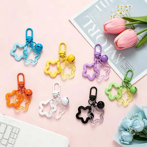 Double Five-Pointed Star Bell Key DIY Keychain Bag Pendant Resin Accessories Bead Accessories Jewelry Accessories Ins