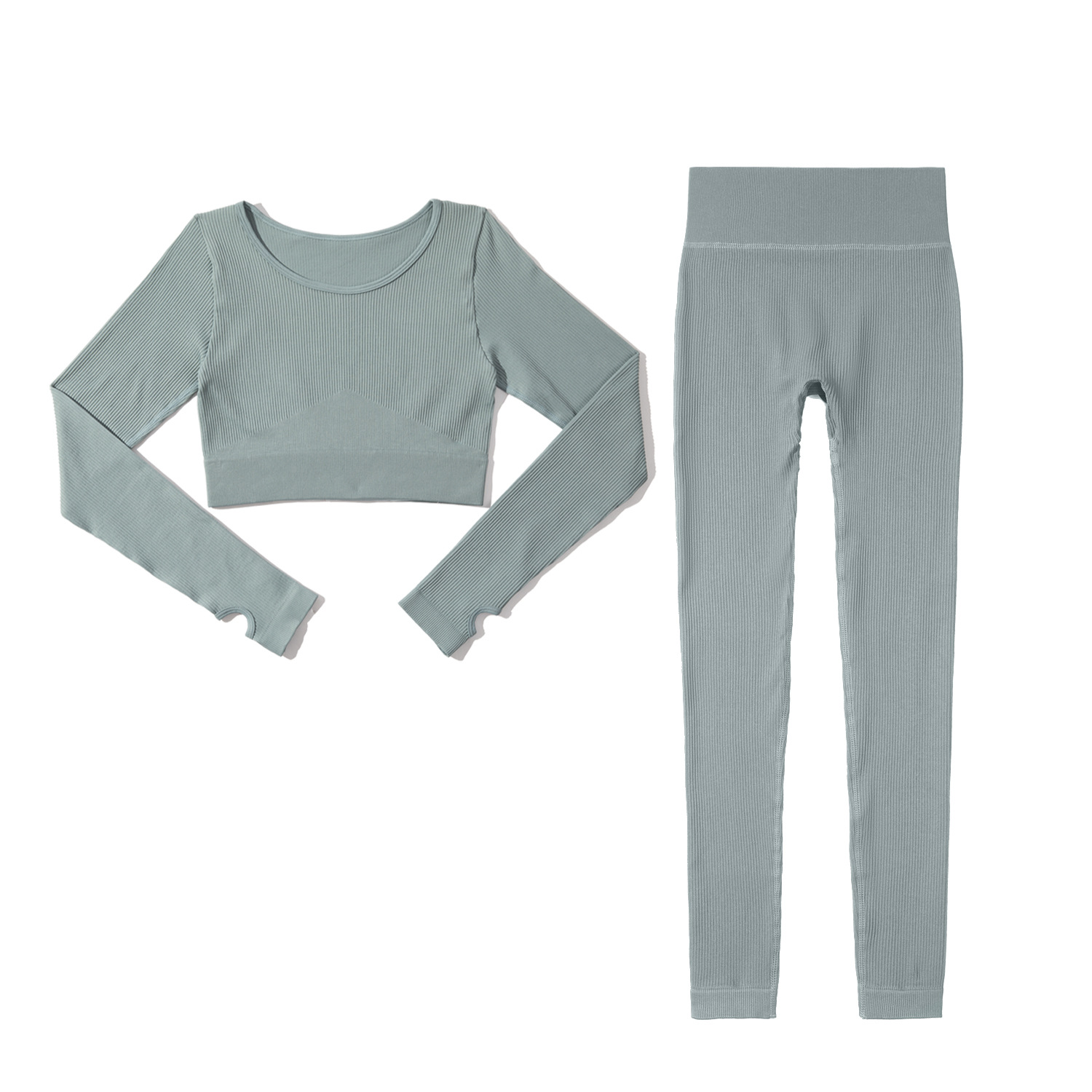 ¡En stock! Europa y América transfronteriza sexy chaleco deportivo ropa de fitness traje de las mujeres pantalones de manga larga ropa de yoga sin costuras XL