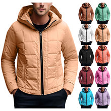 亚马逊新款跨境男士连帽外套棉服格纹外贸棉衣