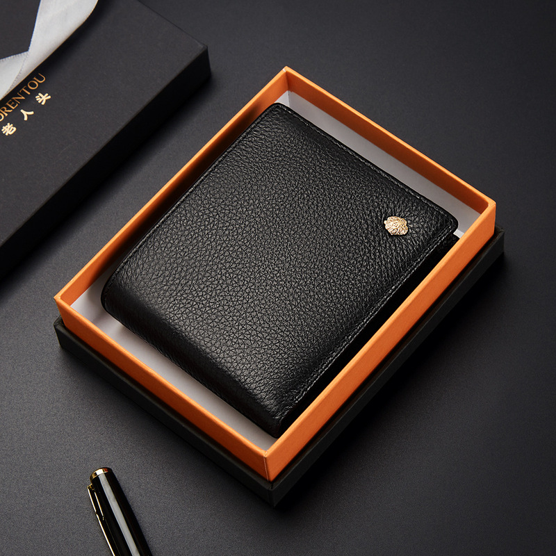 2025 New Model Genuine Leather Wallet, Simple Men's Short Horizontal Style Coin Purse, First-Layer Cowhide Business Zipper Wallet