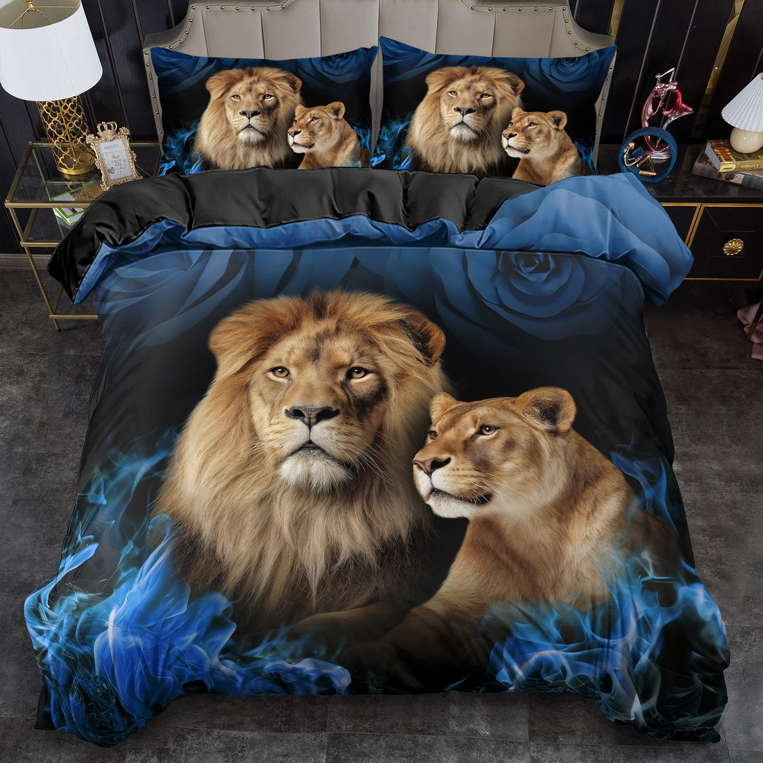 TEMU / JIT transfronterizo abrasivo textil doméstico impresión digital león colcha de cama Kit piel transpirable para diseñar