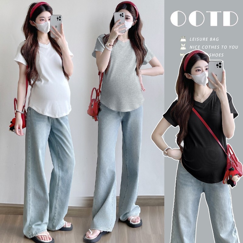 Maternity T-Shirt Pure Cotton Summer Short-Sleeved Top Fashionable Slimming Look Loose Belly-Covering Loose Version T-Shirt Bottoming Shirt Cotton Maternity T-Shirt Pure Cotton Summer Short-Sleeved Top Fashionable Slimming Look Loose Belly-Covering Loose Version T-Shirt Bottoming Shirt Cotton