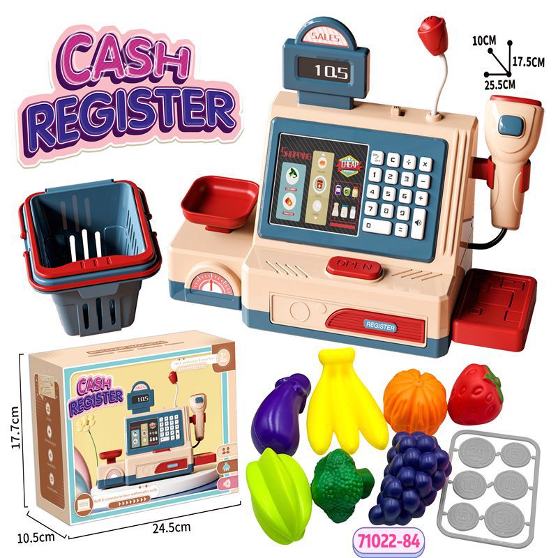 Cross-border supermarket cash register, pretend play toy set for boys and girls, POS machine, shopping basket, bag, checkout counter