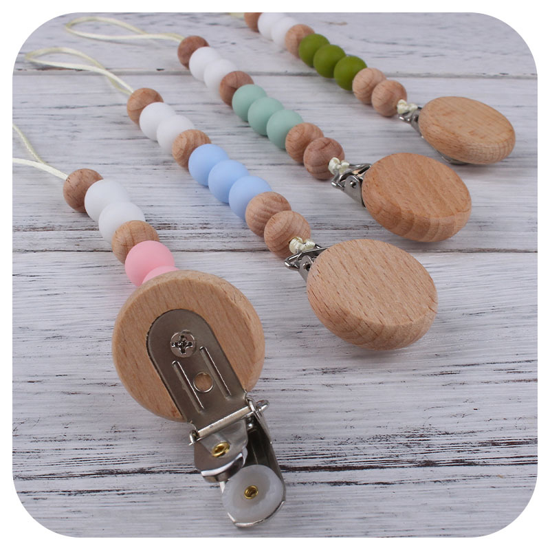 Nueva haya plana pezón clip bebé DIY creativo de silicona Beech perlas de juguete molar pezón cadena anti-Perdida cadena
