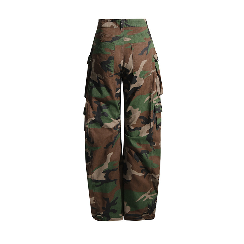 Pantalones cargo de camuflaje estilo 2025 con múltiples bolsillos, estilo urbano moderno, jeans largos de cintura alta y efecto adelgazante para mujer, otoño.