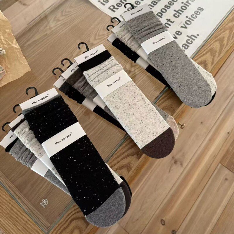 Stacked socks, white cotton, mid-calf length, versatile polka dot pattern, contrasting colors, Hilo seamless design, nayean, retro style, suitable for all seasons, low-cut for autumn
