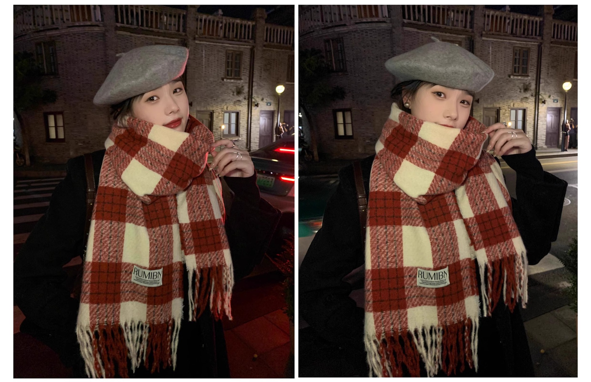 Red Checkered Scarf For Women Warm Winter Autumn Accessory_voghion.com